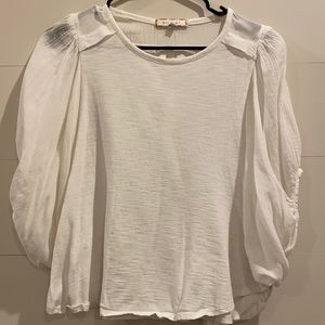 Anthropologie top with transparent sleeves.